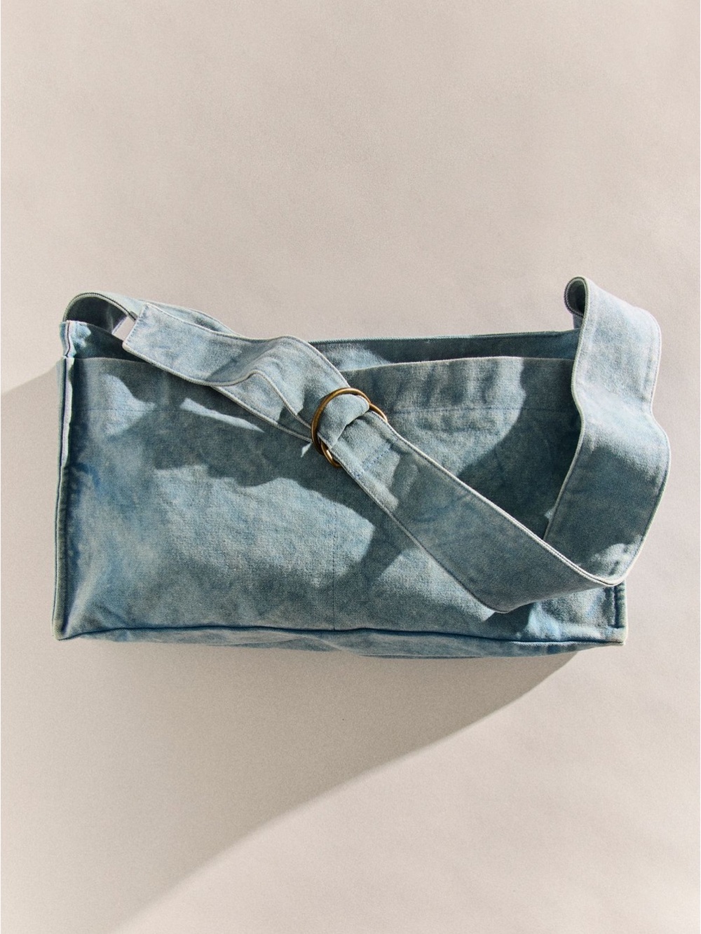 Free People Camp Crush Washed Blue Canvas Shoulder Bag Denim Color